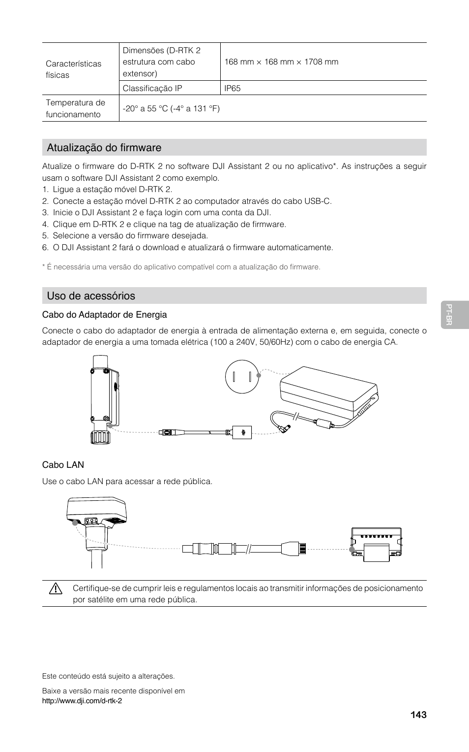 Atualização do firmware, Uso de acessórios | DJI D-RTK 2 High-Precision GNSS Mobile Station User Manual | Page 144 / 163