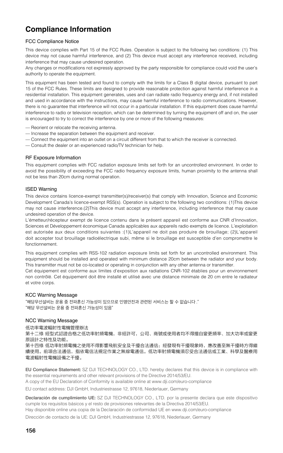 Compliance information | DJI D-RTK 2 High-Precision GNSS Mobile Station User Manual | Page 157 / 163