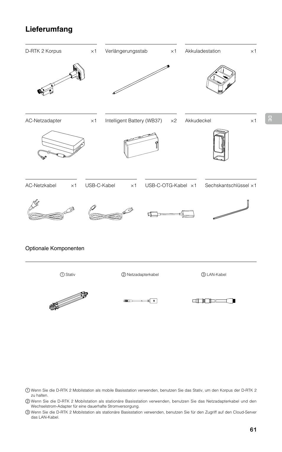 Lieferumfang | DJI D-RTK 2 High-Precision GNSS Mobile Station User Manual | Page 62 / 163