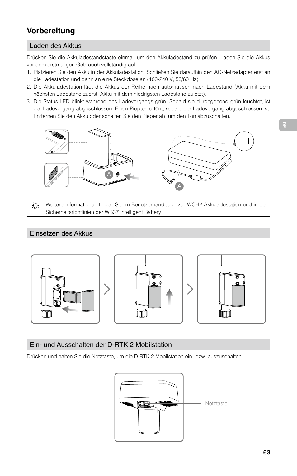 Vorbereitung | DJI D-RTK 2 High-Precision GNSS Mobile Station User Manual | Page 64 / 163