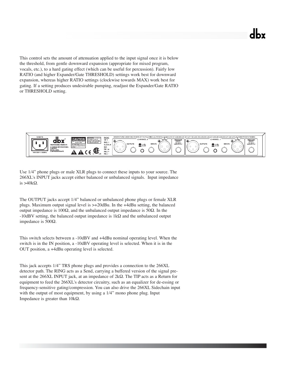 266xl, Compressor / gate | dbx Pro 266XL User Manual | Page 10 / 46