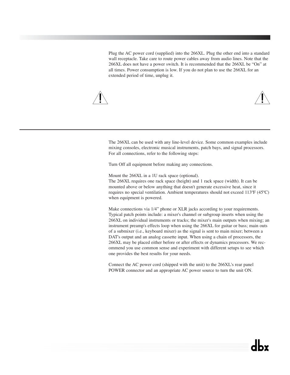 266xl, Compressor / gate, 266xl t | dbx Pro 266XL User Manual | Page 11 / 46