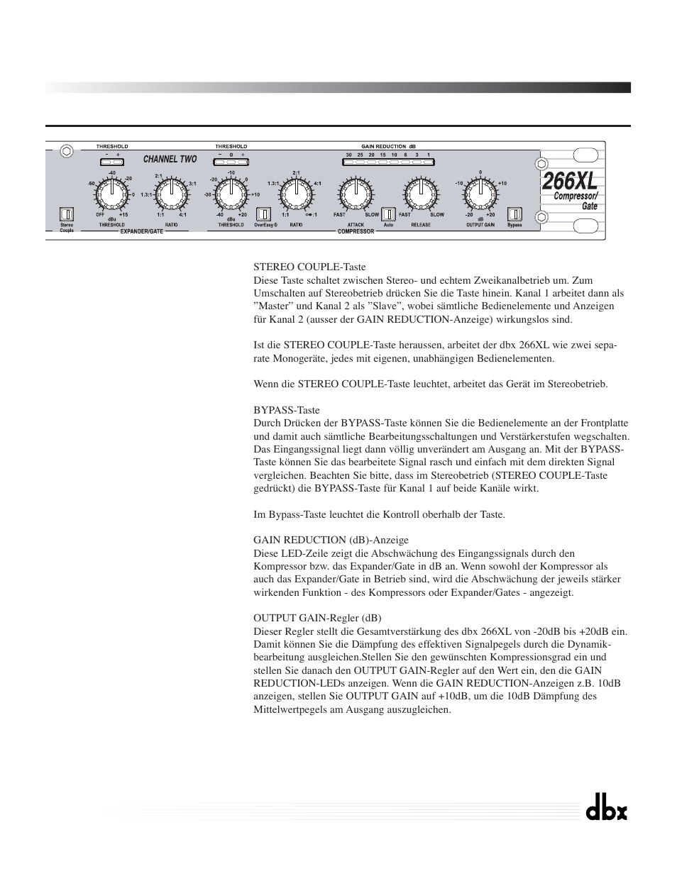 266xl, Compressor / gate | dbx Pro 266XL User Manual | Page 27 / 46