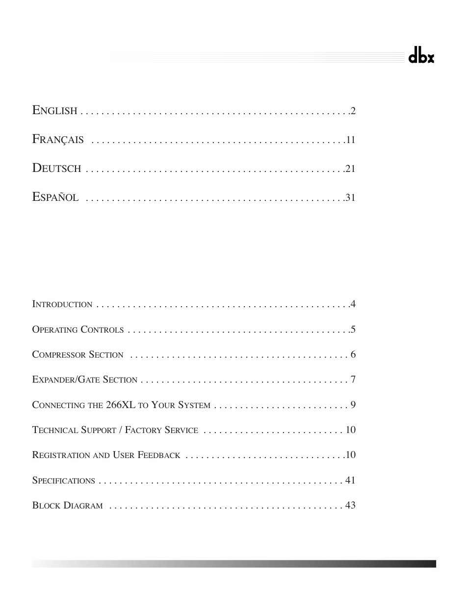 266xl, Compressor / gate | dbx Pro 266XL User Manual | Page 4 / 46