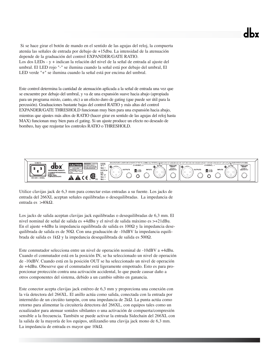 266xl, Compressor / gate | dbx Pro 266XL User Manual | Page 40 / 46