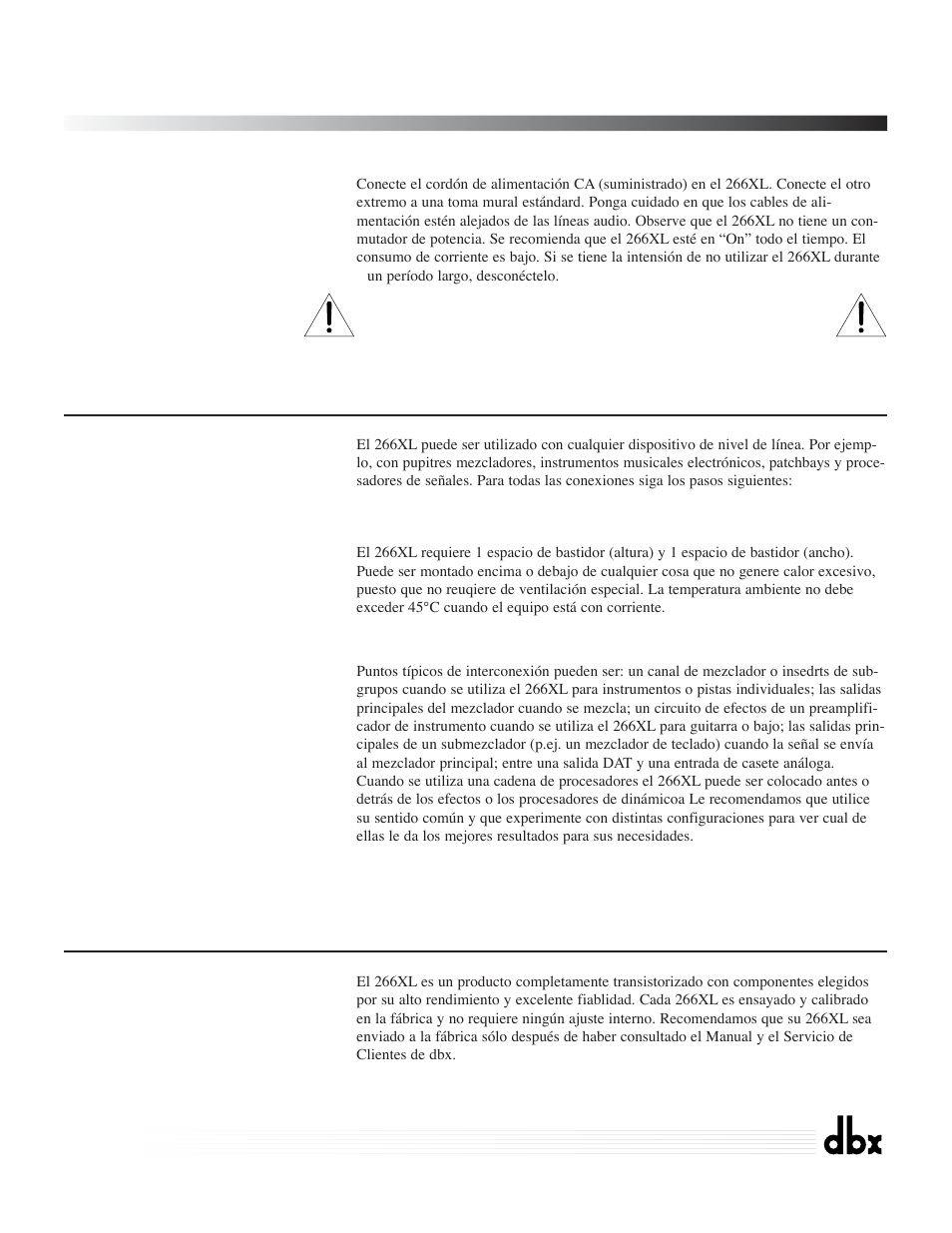 266xl, Compressor / gate, Conexion del 266xl a su sistema a | dbx Pro 266XL User Manual | Page 41 / 46