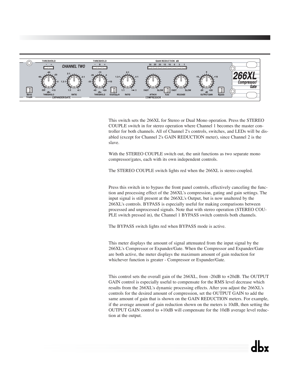 266xl, Compressor / gate | dbx Pro 266XL User Manual | Page 7 / 46