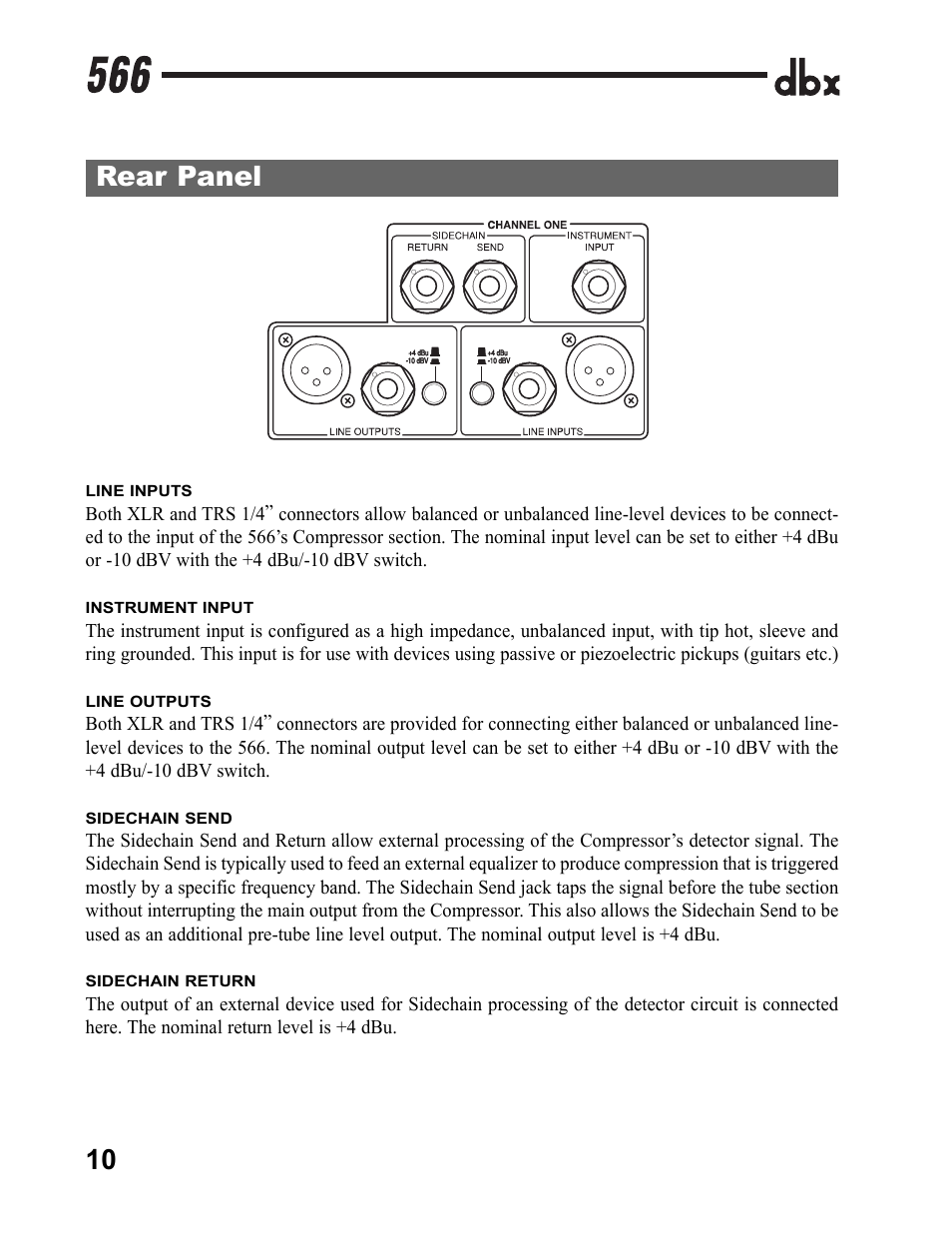 Rear panel | dbx Pro 566 User Manual | Page 12 / 16