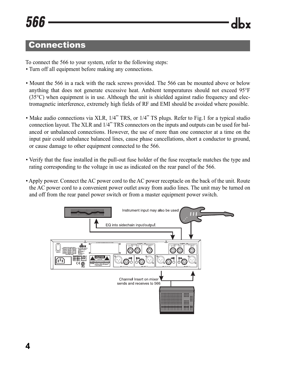 Connections | dbx Pro 566 User Manual | Page 6 / 16
