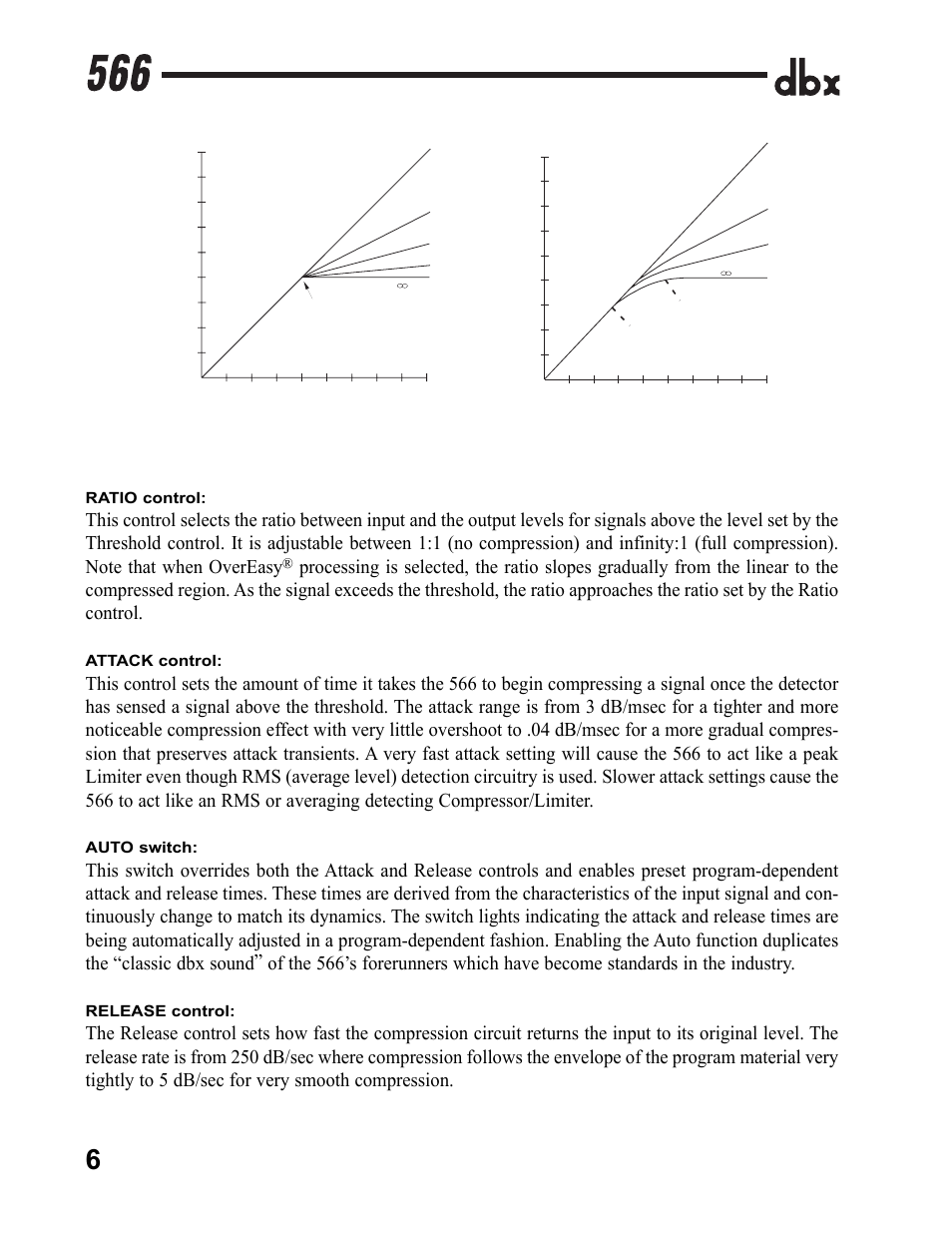 Ratio control, Attack control, Auto switch | Release control | dbx Pro 566 User Manual | Page 8 / 16