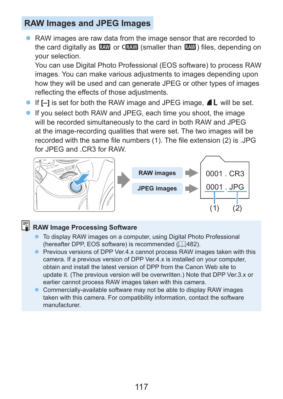 117 raw images and jpeg images | Canon EOS Rebel SL3 DSLR Camera with 18-55mm Lens (Black) User Manual | Page 117 / 493