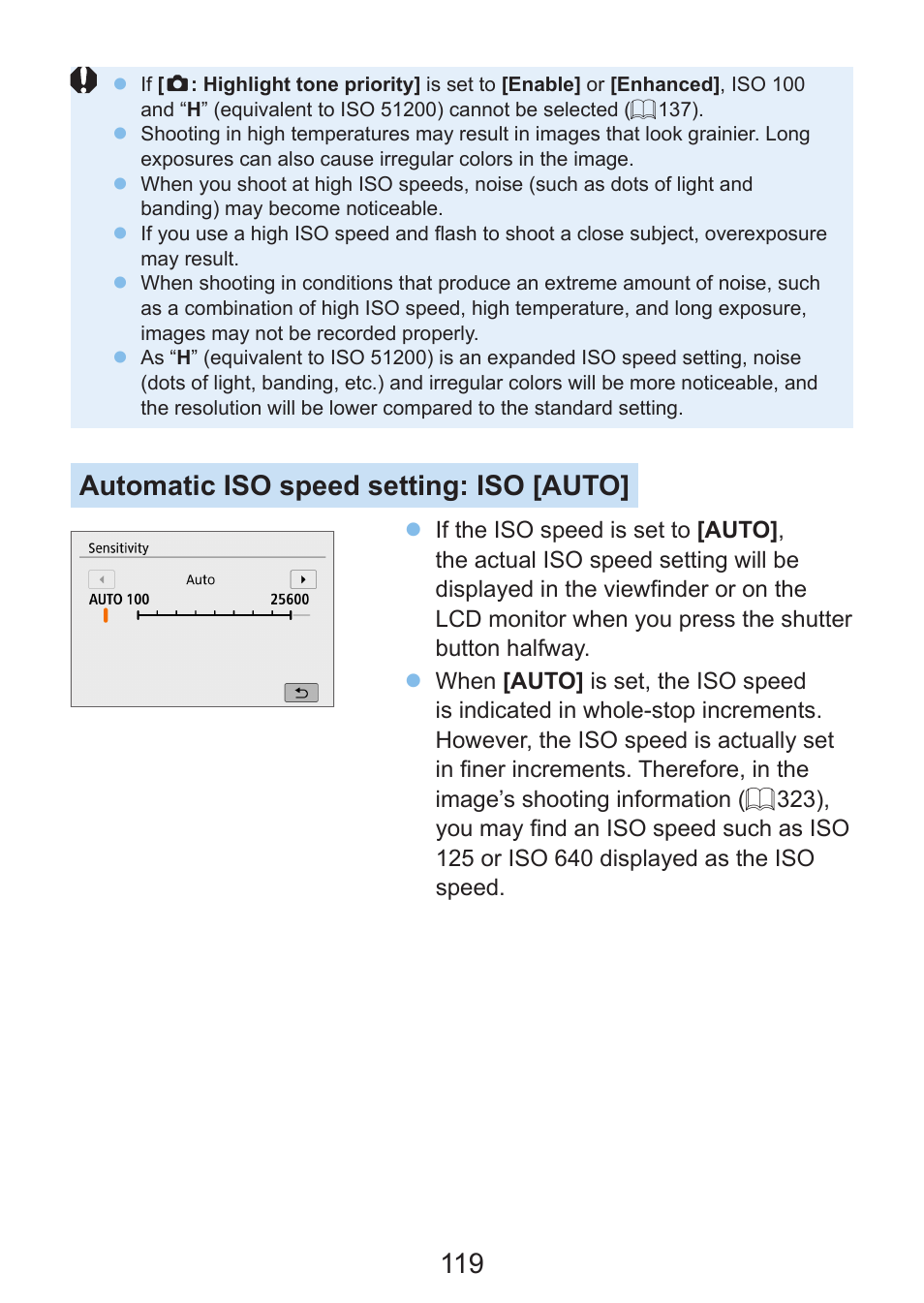 Will be set automatically, Automatic iso speed setting: iso [auto | Canon EOS Rebel SL3 DSLR Camera with 18-55mm Lens (Black) User Manual | Page 119 / 493