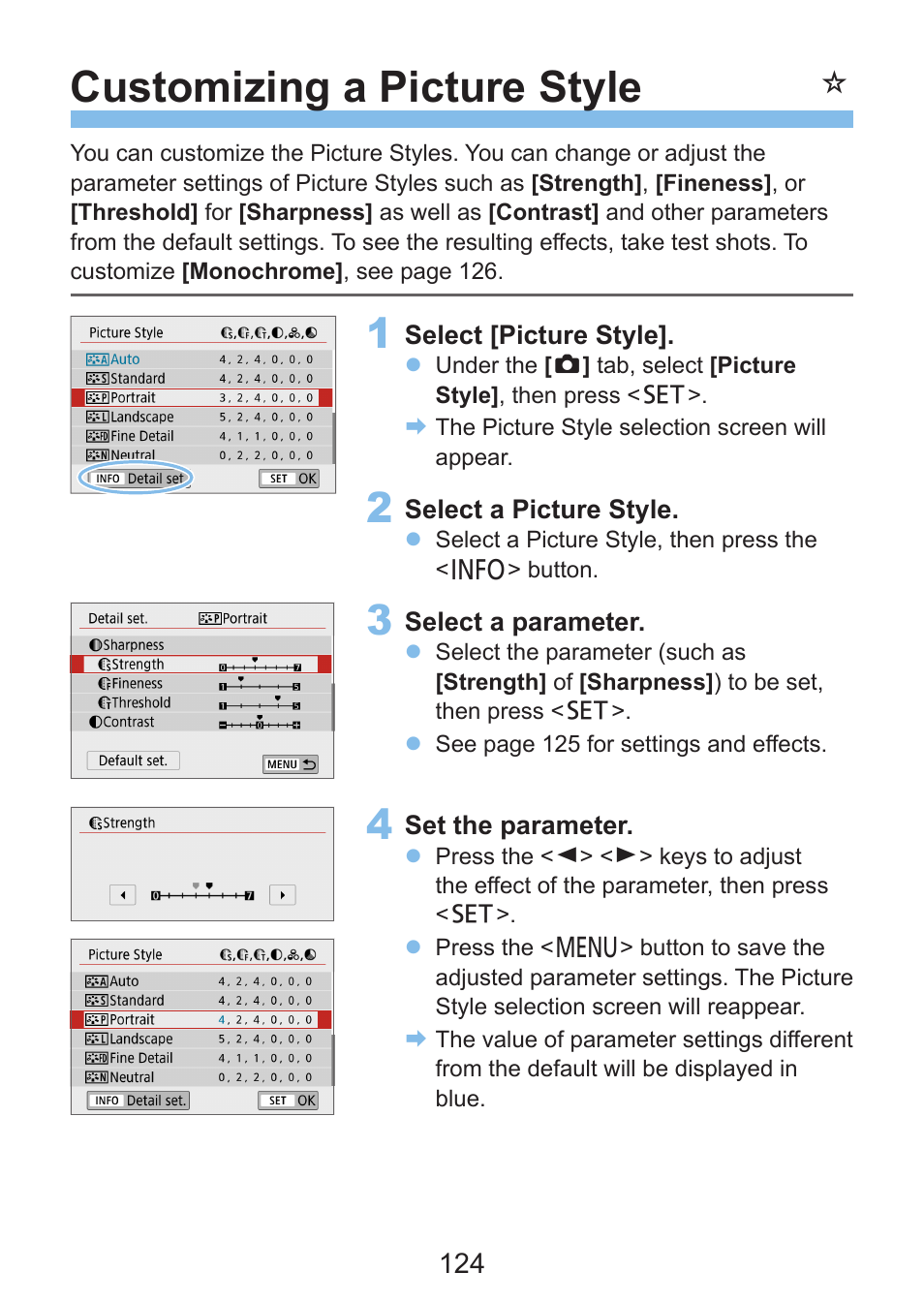 Customizing a picture style | Canon EOS Rebel SL3 DSLR Camera with 18-55mm Lens (Black) User Manual | Page 124 / 493