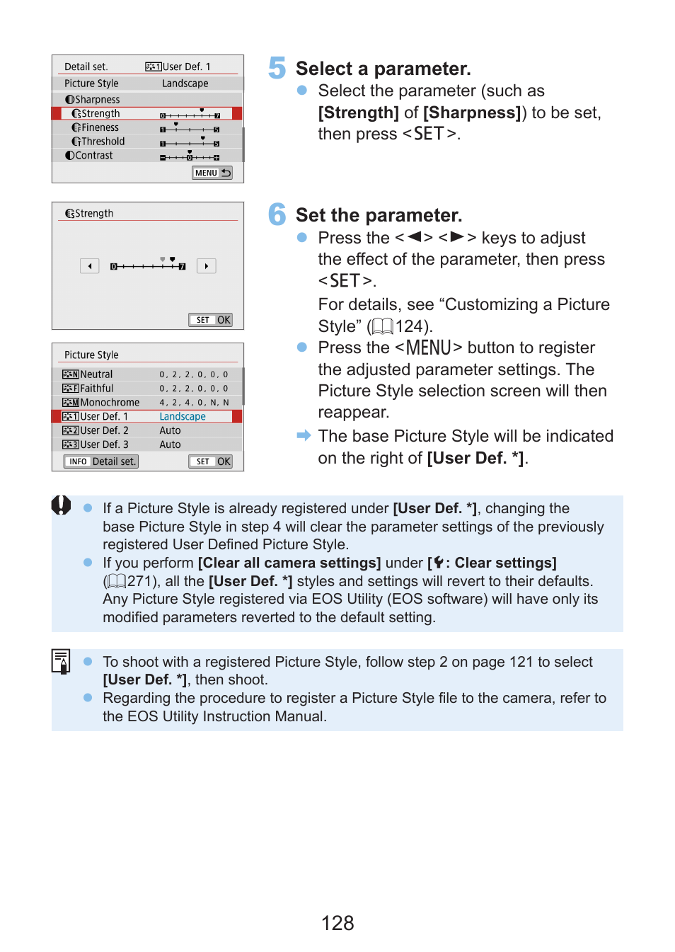 Select a parameter, Set the parameter | Canon EOS Rebel SL3 DSLR Camera with 18-55mm Lens (Black) User Manual | Page 128 / 493