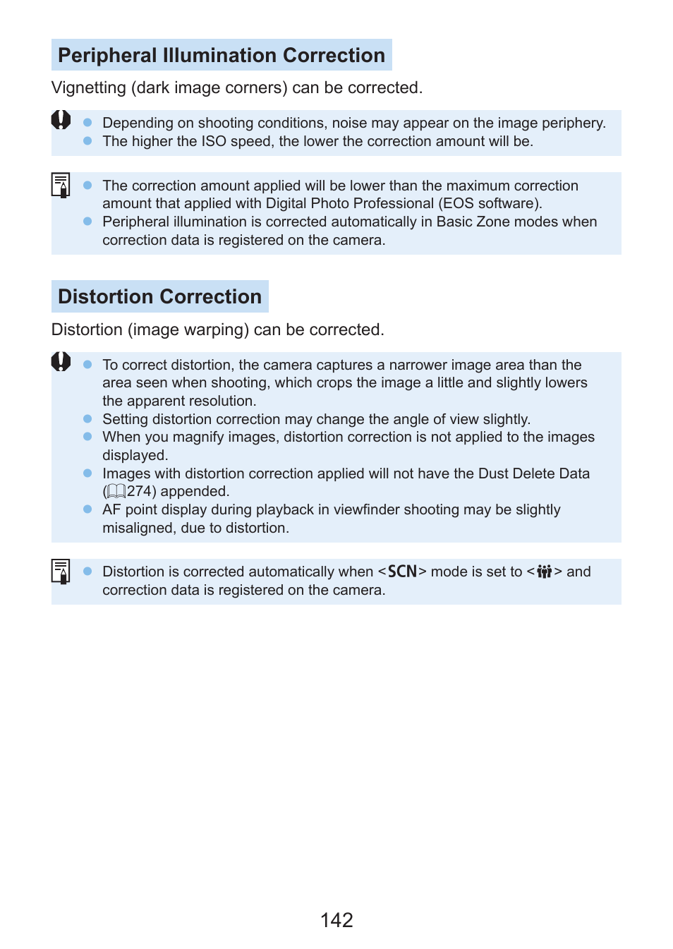 142 peripheral illumination correction, Distortion correction | Canon EOS Rebel SL3 DSLR Camera with 18-55mm Lens (Black) User Manual | Page 142 / 493