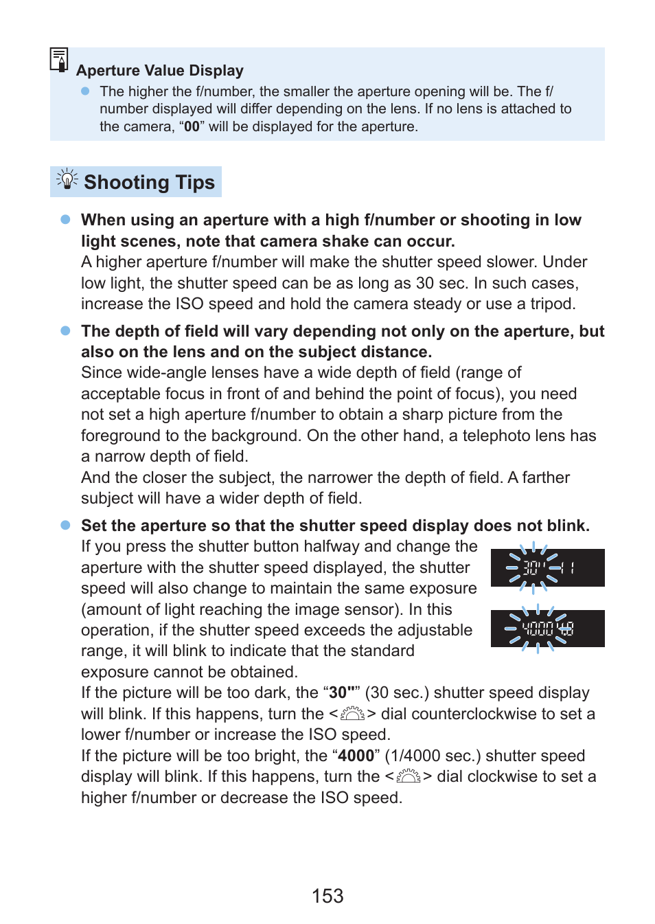 Shooting tips | Canon EOS Rebel SL3 DSLR Camera with 18-55mm Lens (Black) User Manual | Page 153 / 493