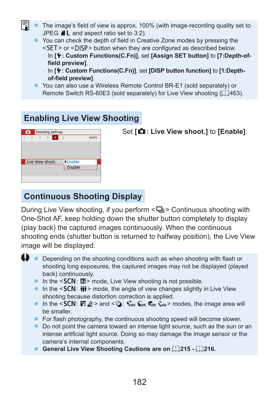 Enabling live view shooting, Continuous shooting display | Canon EOS Rebel SL3 DSLR Camera with 18-55mm Lens (Black) User Manual | Page 182 / 493