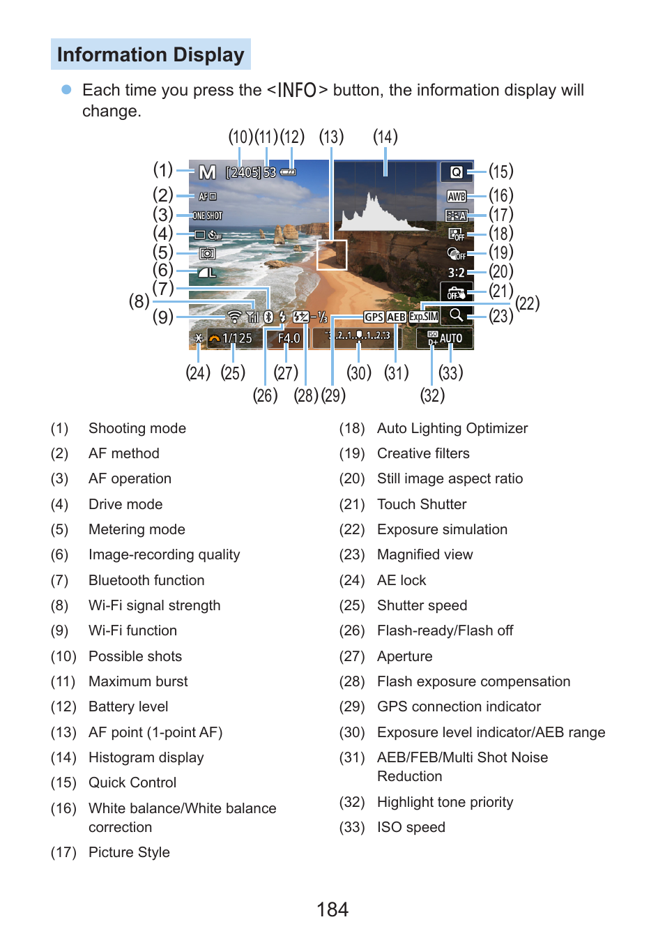 184 information display | Canon EOS Rebel SL3 DSLR Camera with 18-55mm Lens (Black) User Manual | Page 184 / 493