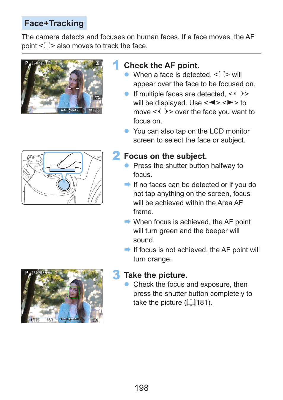 198 face+tracking | Canon EOS Rebel SL3 DSLR Camera with 18-55mm Lens (Black) User Manual | Page 198 / 493