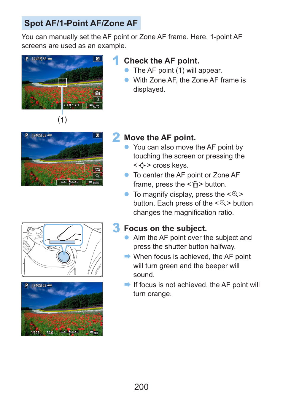 200 assume that, 200 spot af/1-point af/zone af | Canon EOS Rebel SL3 DSLR Camera with 18-55mm Lens (Black) User Manual | Page 200 / 493