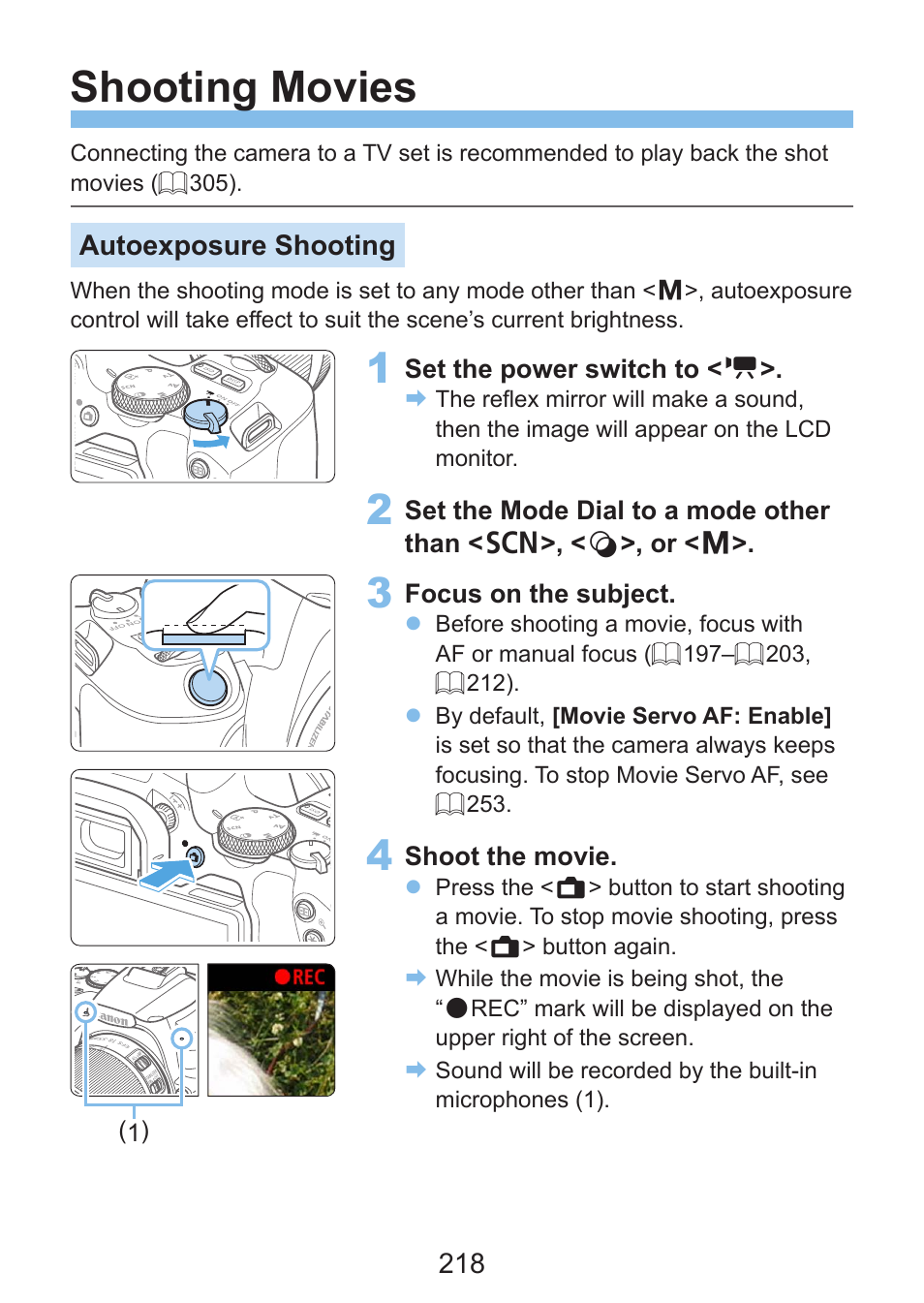 Shooting movies | Canon EOS Rebel SL3 DSLR Camera with 18-55mm Lens (Black) User Manual | Page 218 / 493