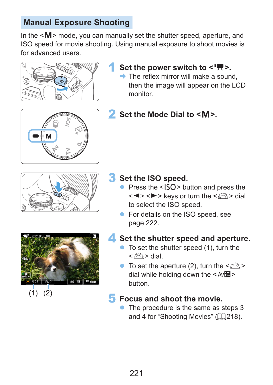 Manual exposure | Canon EOS Rebel SL3 DSLR Camera with 18-55mm Lens (Black) User Manual | Page 221 / 493