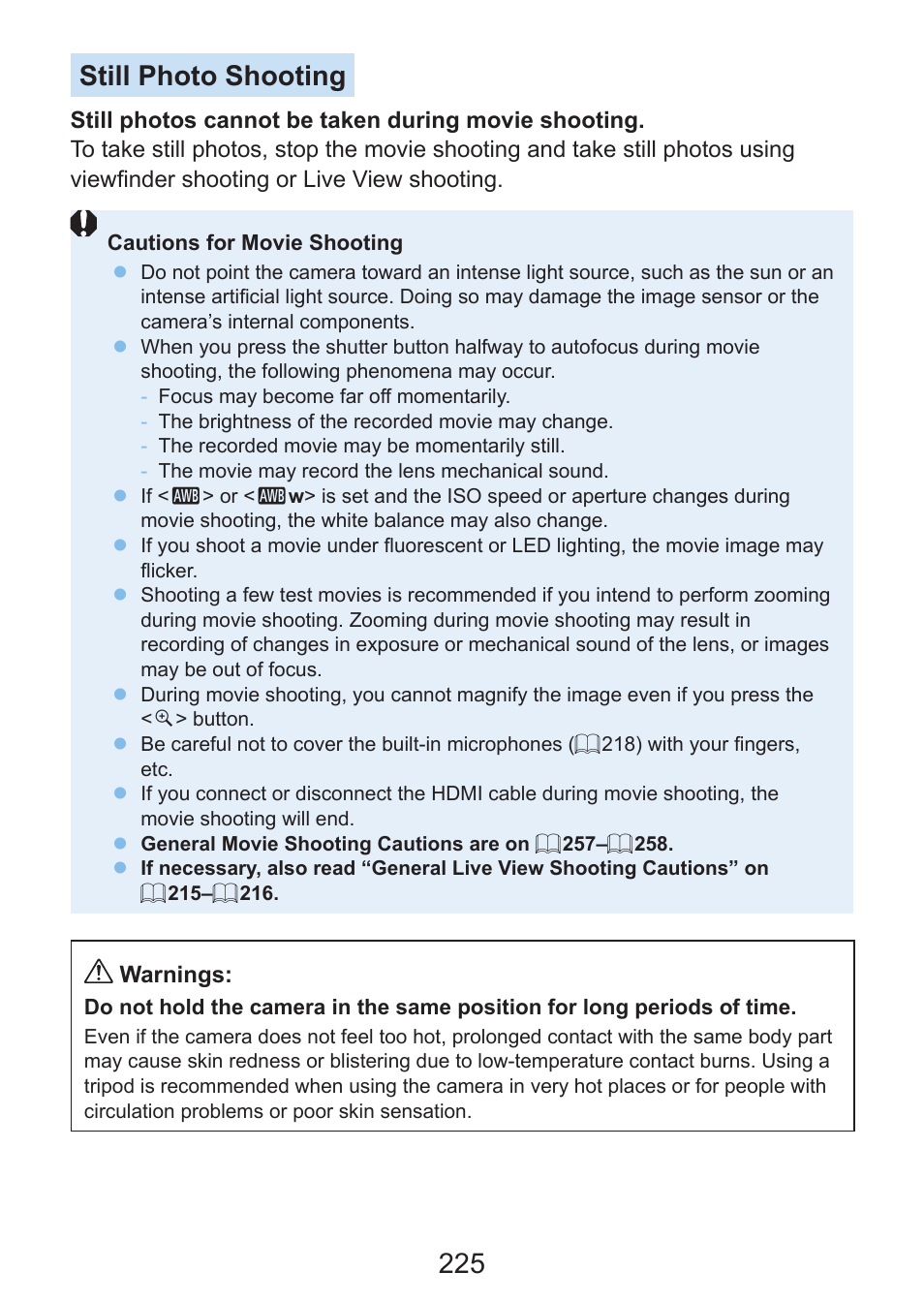 225 still photo shooting | Canon EOS Rebel SL3 DSLR Camera with 18-55mm Lens (Black) User Manual | Page 225 / 493