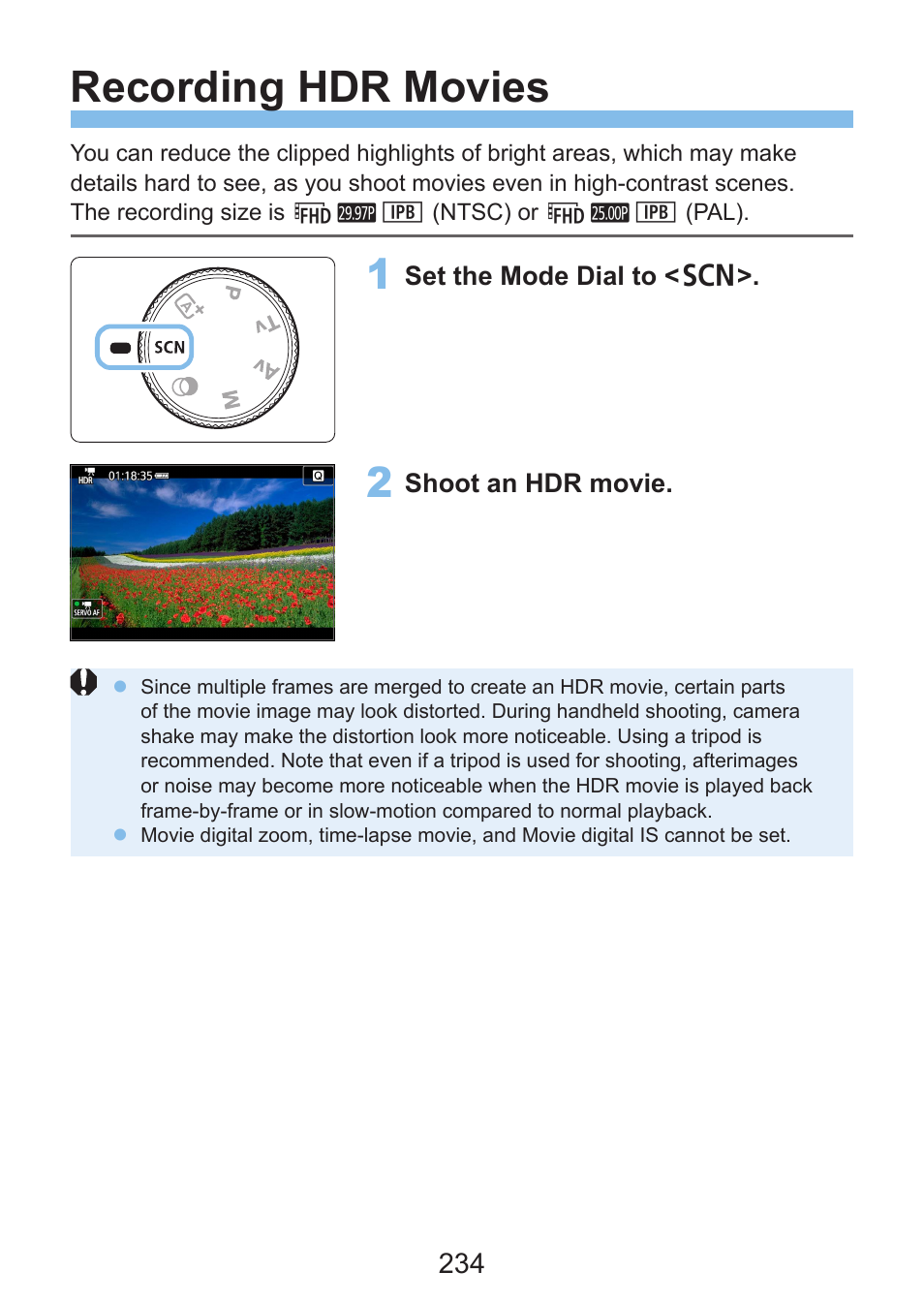 Recording hdr movies | Canon EOS Rebel SL3 DSLR Camera with 18-55mm Lens (Black) User Manual | Page 234 / 493