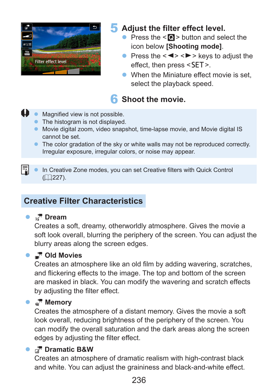 Creative filter characteristics | Canon EOS Rebel SL3 DSLR Camera with 18-55mm Lens (Black) User Manual | Page 236 / 493