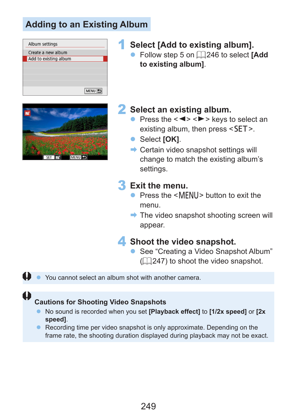 249 adding to an existing album | Canon EOS Rebel SL3 DSLR Camera with 18-55mm Lens (Black) User Manual | Page 249 / 493