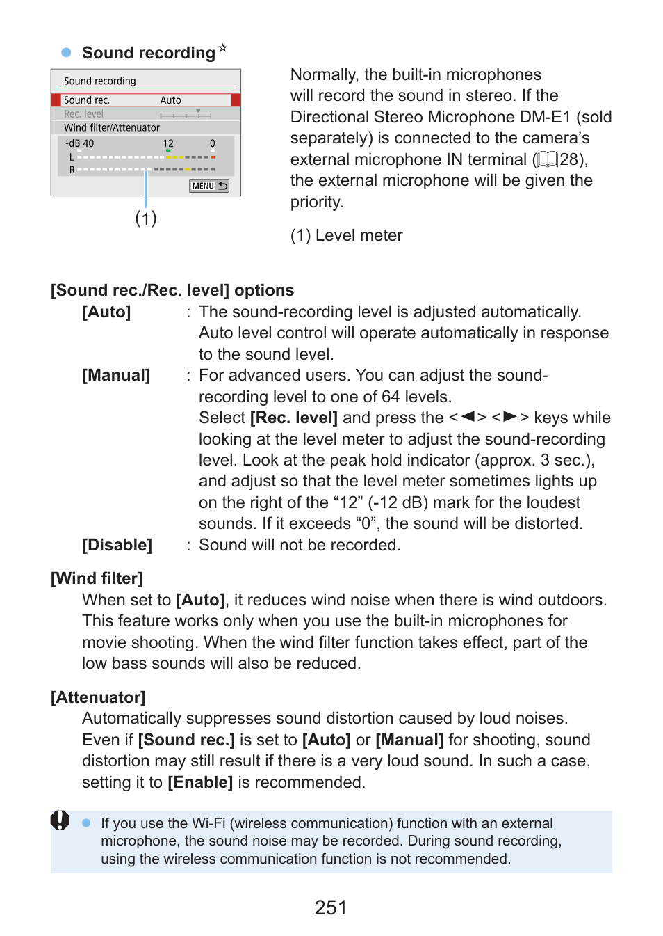 Sound recording | Canon EOS Rebel SL3 DSLR Camera with 18-55mm Lens (Black) User Manual | Page 251 / 493