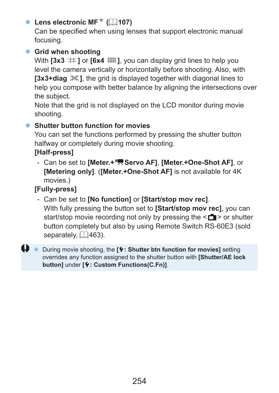 254). note that when the camera is set, Setting, 254). note that when the | Canon EOS Rebel SL3 DSLR Camera with 18-55mm Lens (Black) User Manual | Page 254 / 493