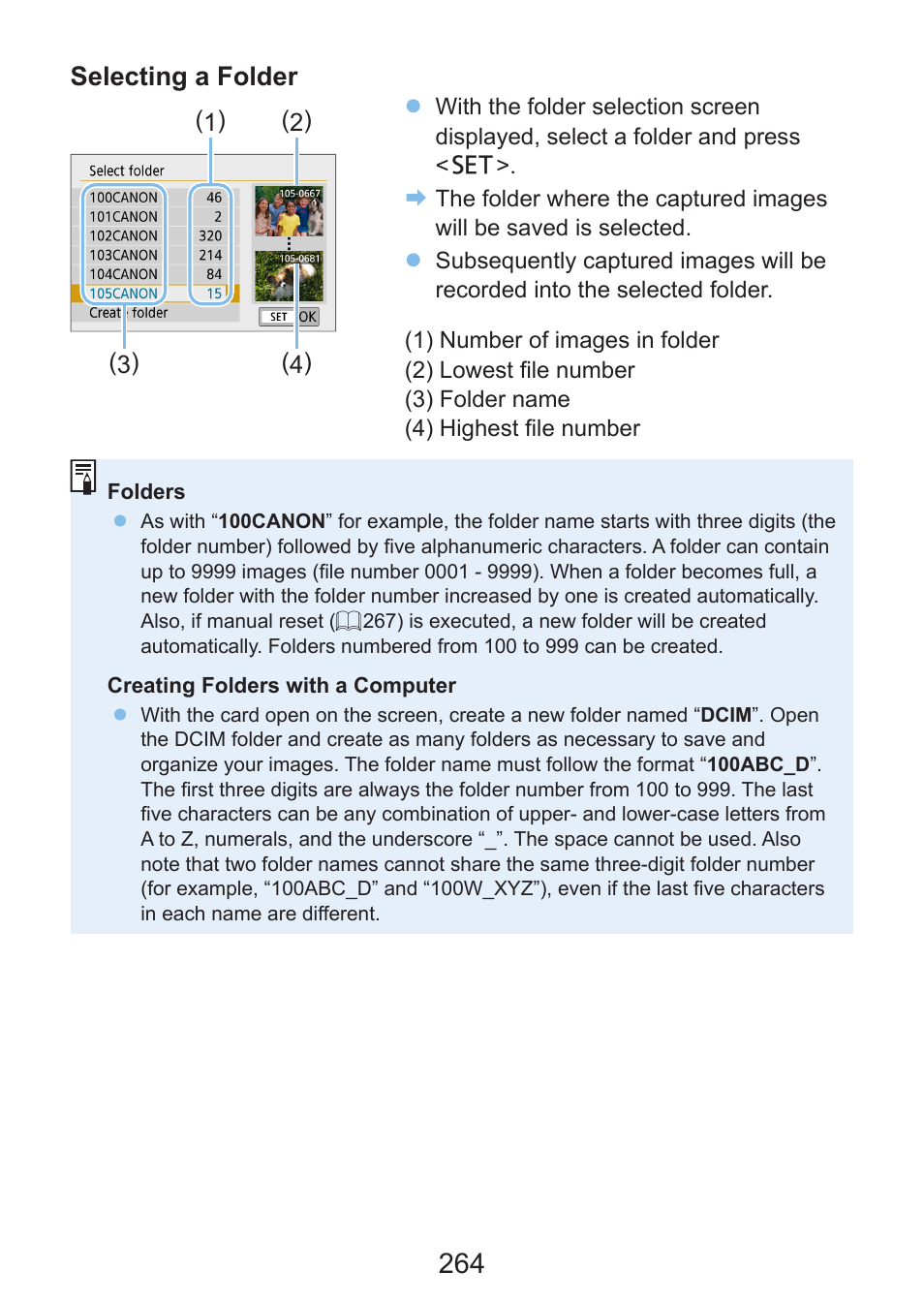 Selecting a folder | Canon EOS Rebel SL3 DSLR Camera with 18-55mm Lens (Black) User Manual | Page 264 / 493