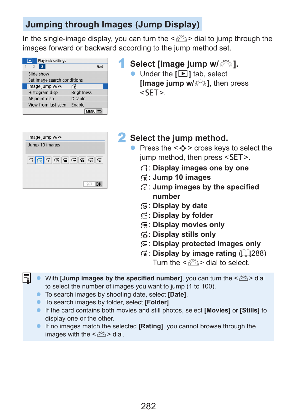 282 jumping through images (jump display) | Canon EOS Rebel SL3 DSLR Camera with 18-55mm Lens (Black) User Manual | Page 282 / 493