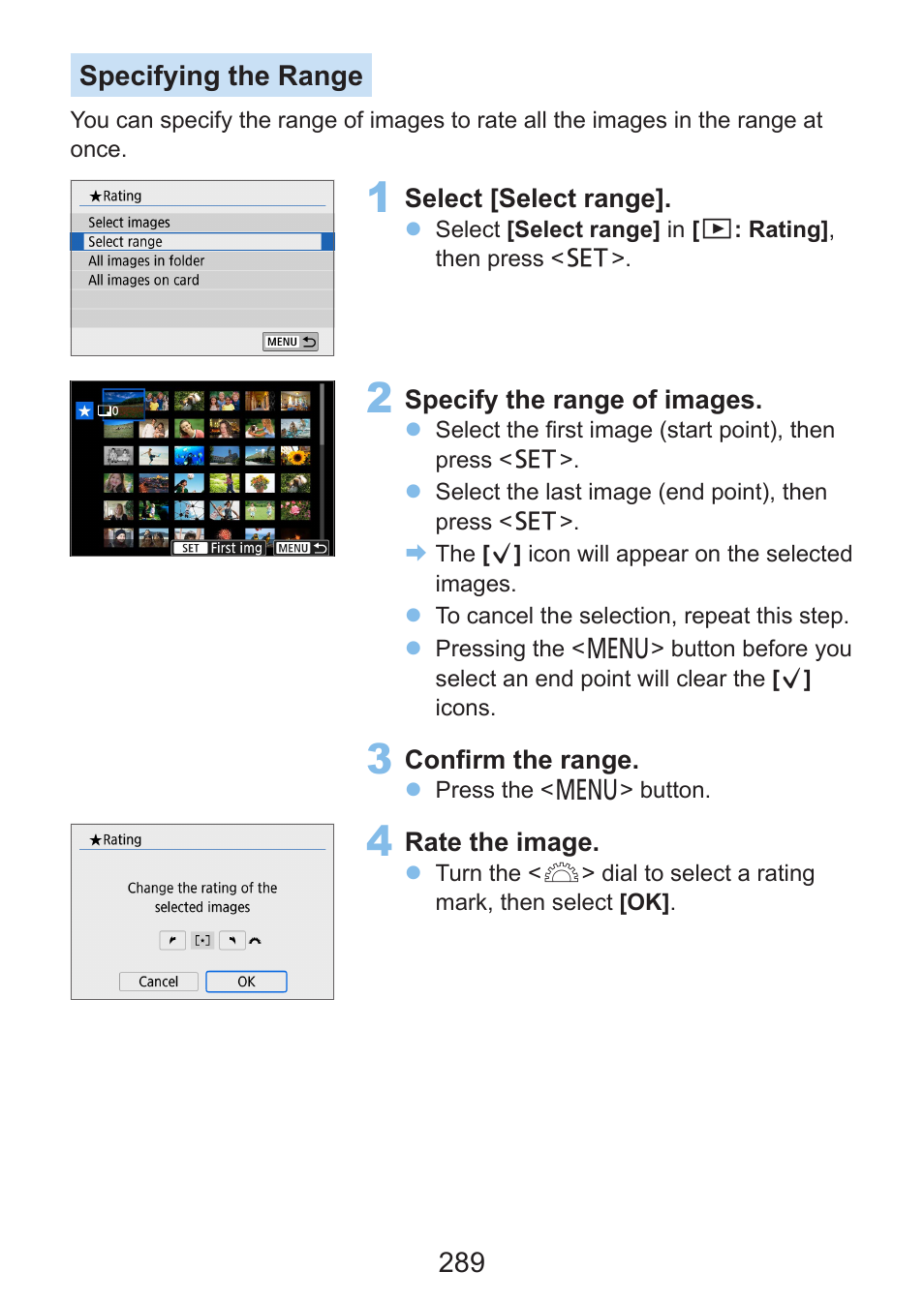 289 specifying the range | Canon EOS Rebel SL3 DSLR Camera with 18-55mm Lens (Black) User Manual | Page 289 / 493