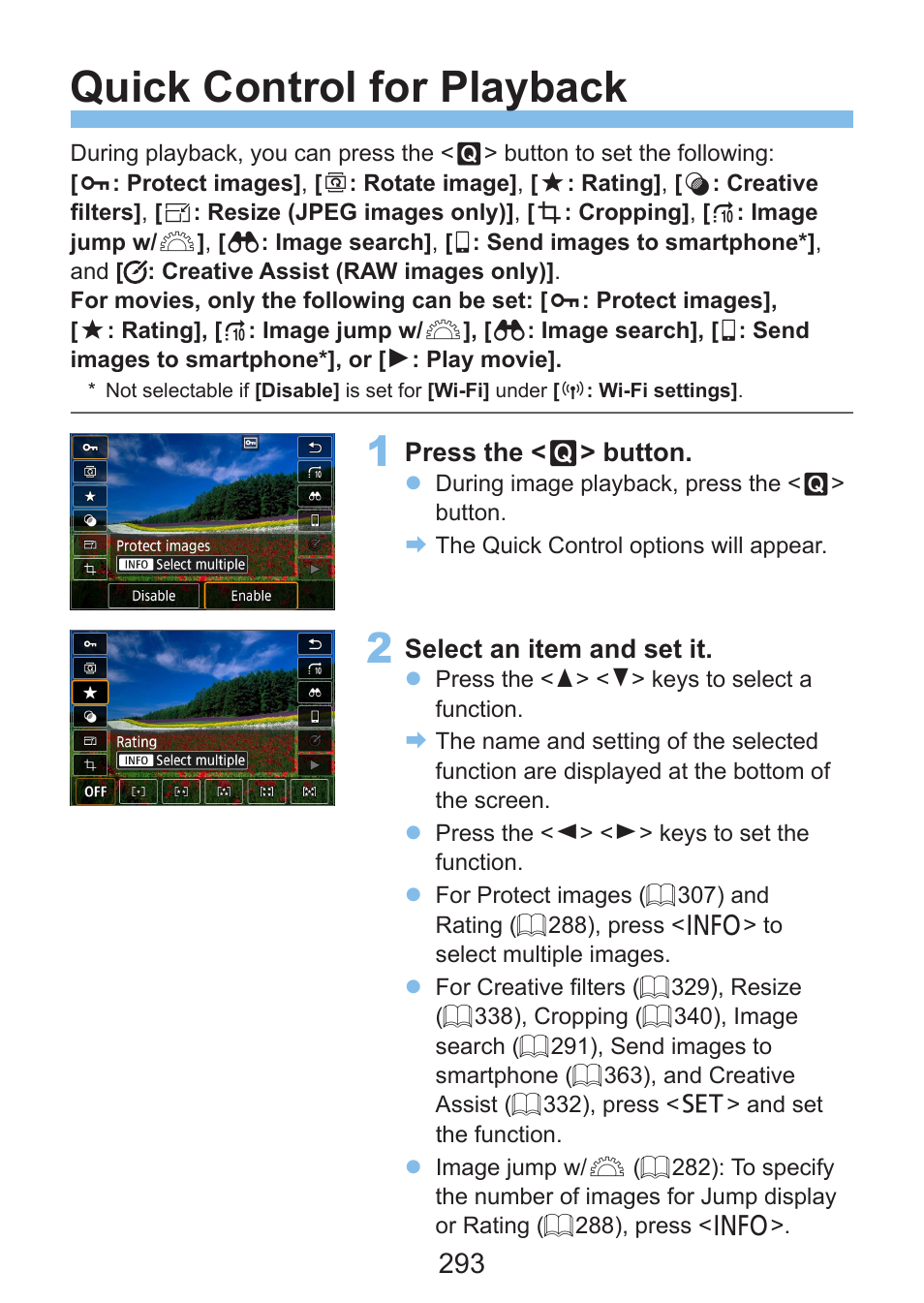 Quick control for playback | Canon EOS Rebel SL3 DSLR Camera with 18-55mm Lens (Black) User Manual | Page 293 / 493
