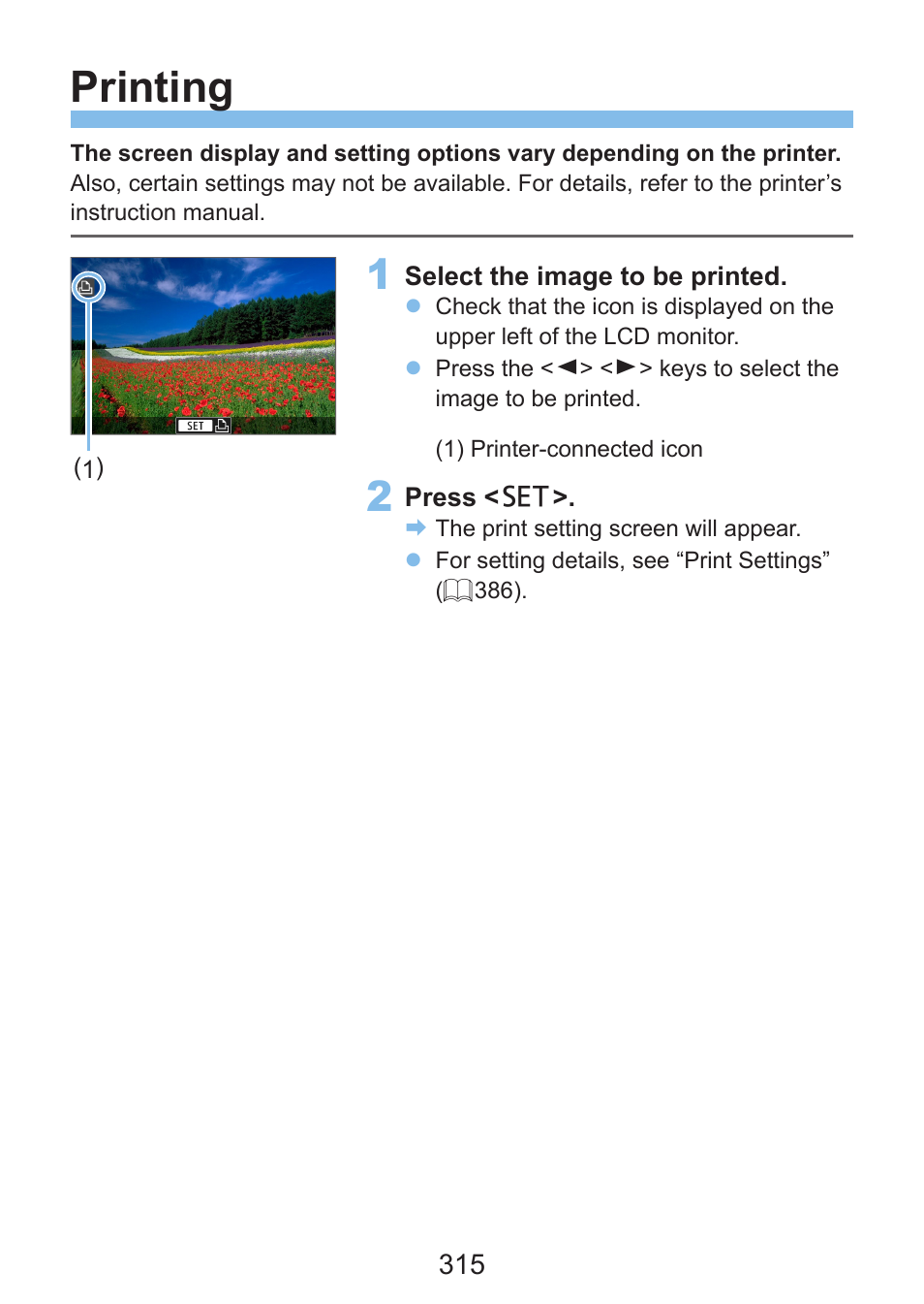Printing | Canon EOS Rebel SL3 DSLR Camera with 18-55mm Lens (Black) User Manual | Page 315 / 493
