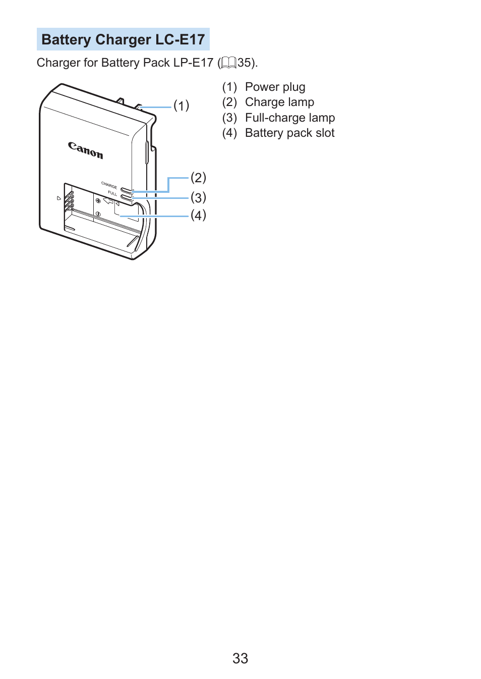33 battery charger lc-e17 | Canon EOS Rebel SL3 DSLR Camera with 18-55mm Lens (Black) User Manual | Page 33 / 493