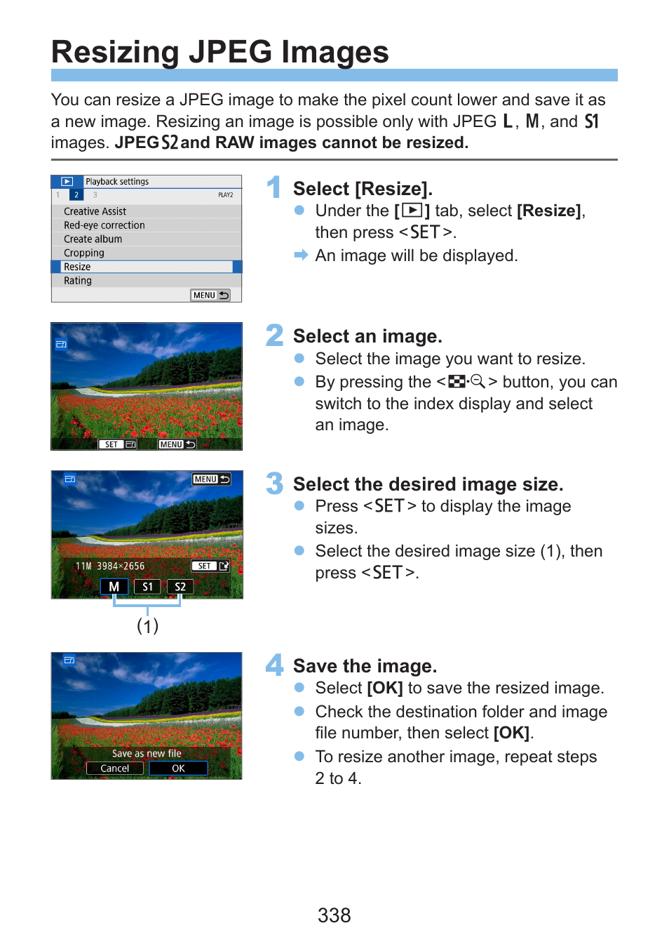 Resizing jpeg images, 338), cropping | Canon EOS Rebel SL3 DSLR Camera with 18-55mm Lens (Black) User Manual | Page 338 / 493