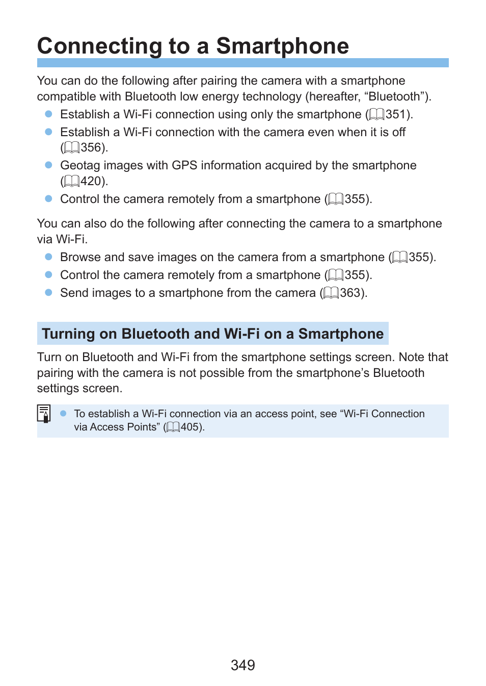 349 (communicate with, Connecting to a smartphone, Turning on bluetooth and wi-fi on a smartphone | Canon EOS Rebel SL3 DSLR Camera with 18-55mm Lens (Black) User Manual | Page 349 / 493