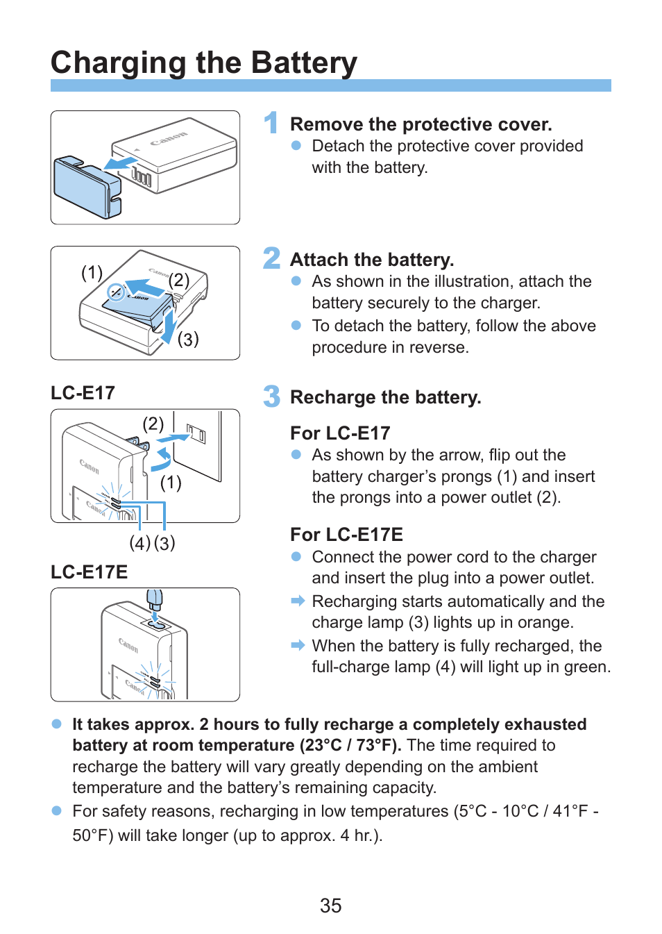 Charging, Charging the battery | Canon EOS Rebel SL3 DSLR Camera with 18-55mm Lens (Black) User Manual | Page 35 / 493