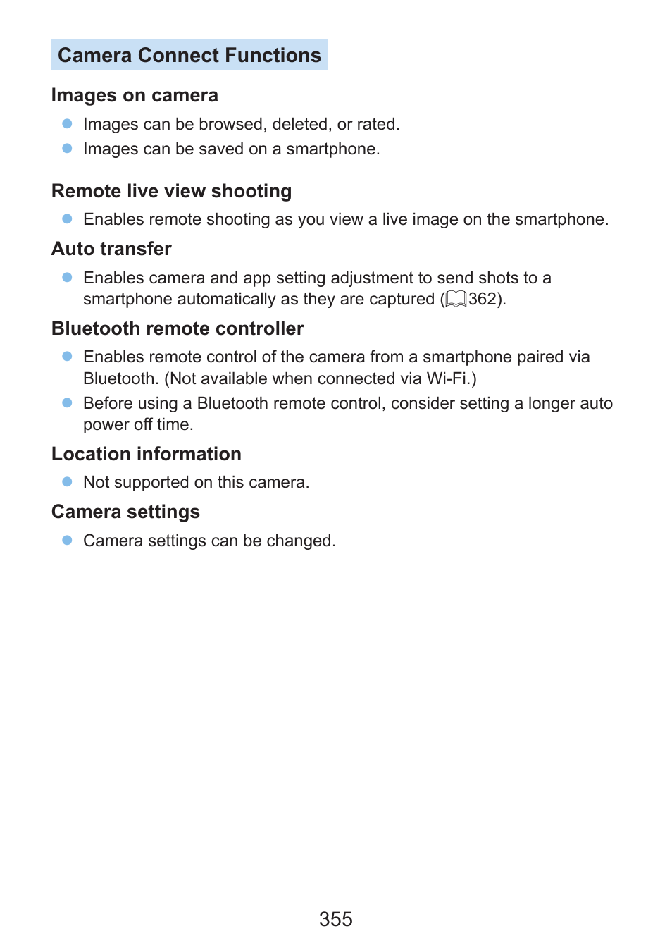 Control the camera remotely from a smartphone, 355 camera connect functions | Canon EOS Rebel SL3 DSLR Camera with 18-55mm Lens (Black) User Manual | Page 355 / 493