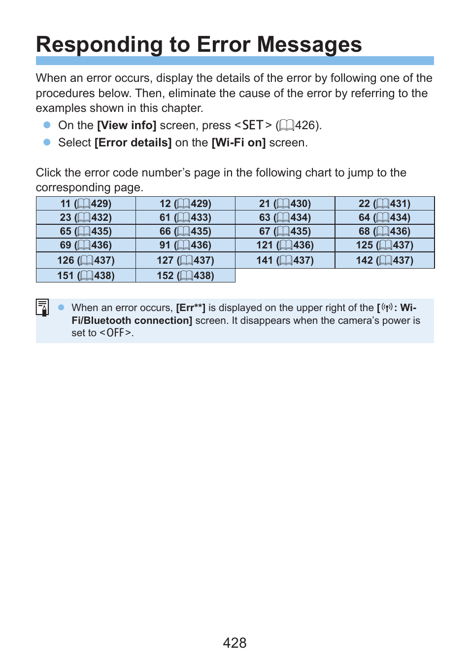 Responding to error messages | Canon EOS Rebel SL3 DSLR Camera with 18-55mm Lens (Black) User Manual | Page 428 / 493