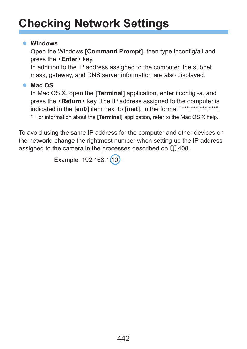 Checking network settings | Canon EOS Rebel SL3 DSLR Camera with 18-55mm Lens (Black) User Manual | Page 442 / 493