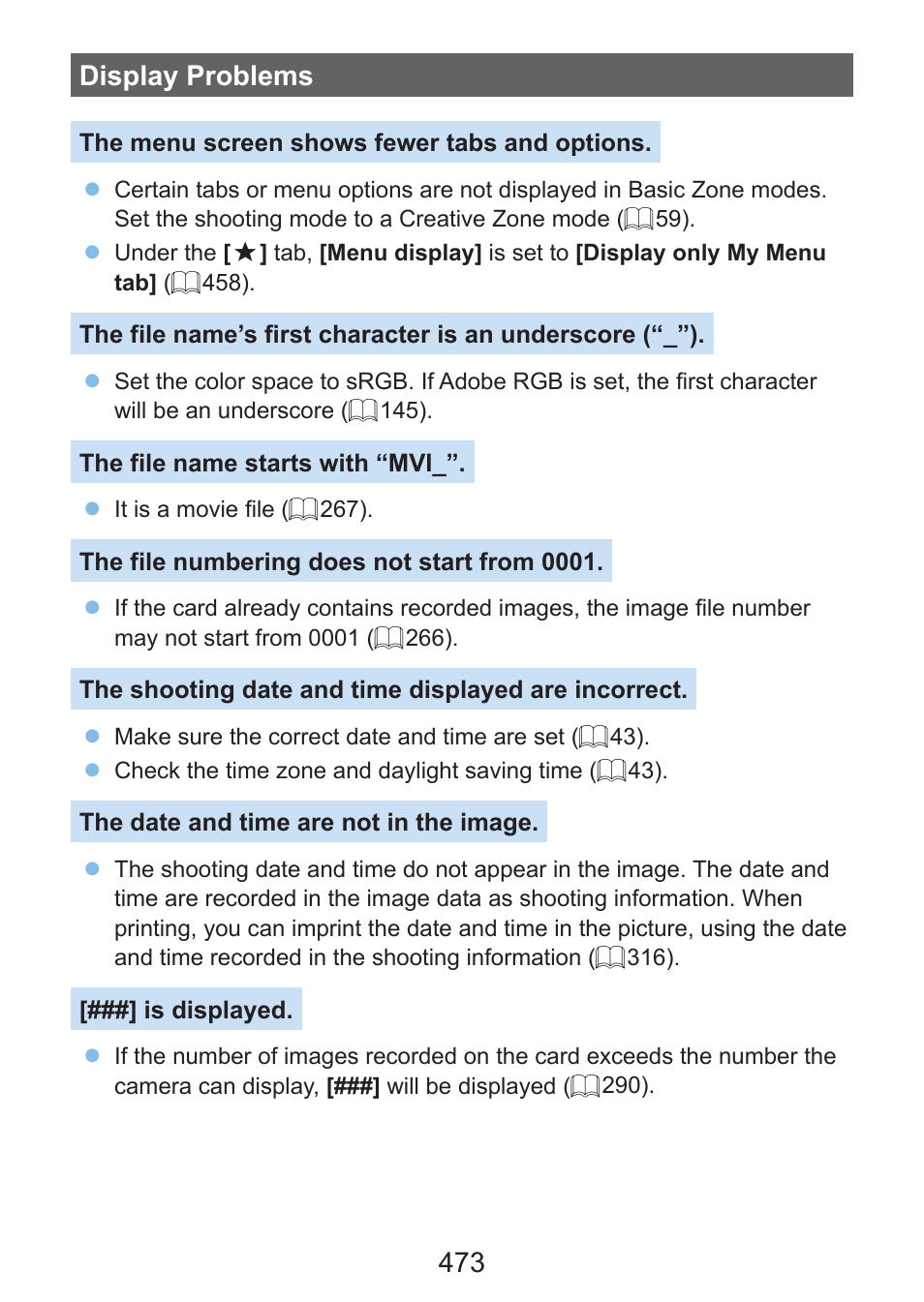 473 display problems | Canon EOS Rebel SL3 DSLR Camera with 18-55mm Lens (Black) User Manual | Page 473 / 493