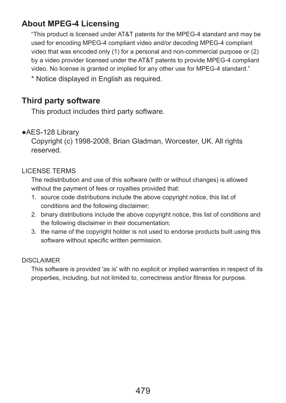 About mpeg-4 licensing, Third party software | Canon EOS Rebel SL3 DSLR Camera with 18-55mm Lens (Black) User Manual | Page 479 / 493