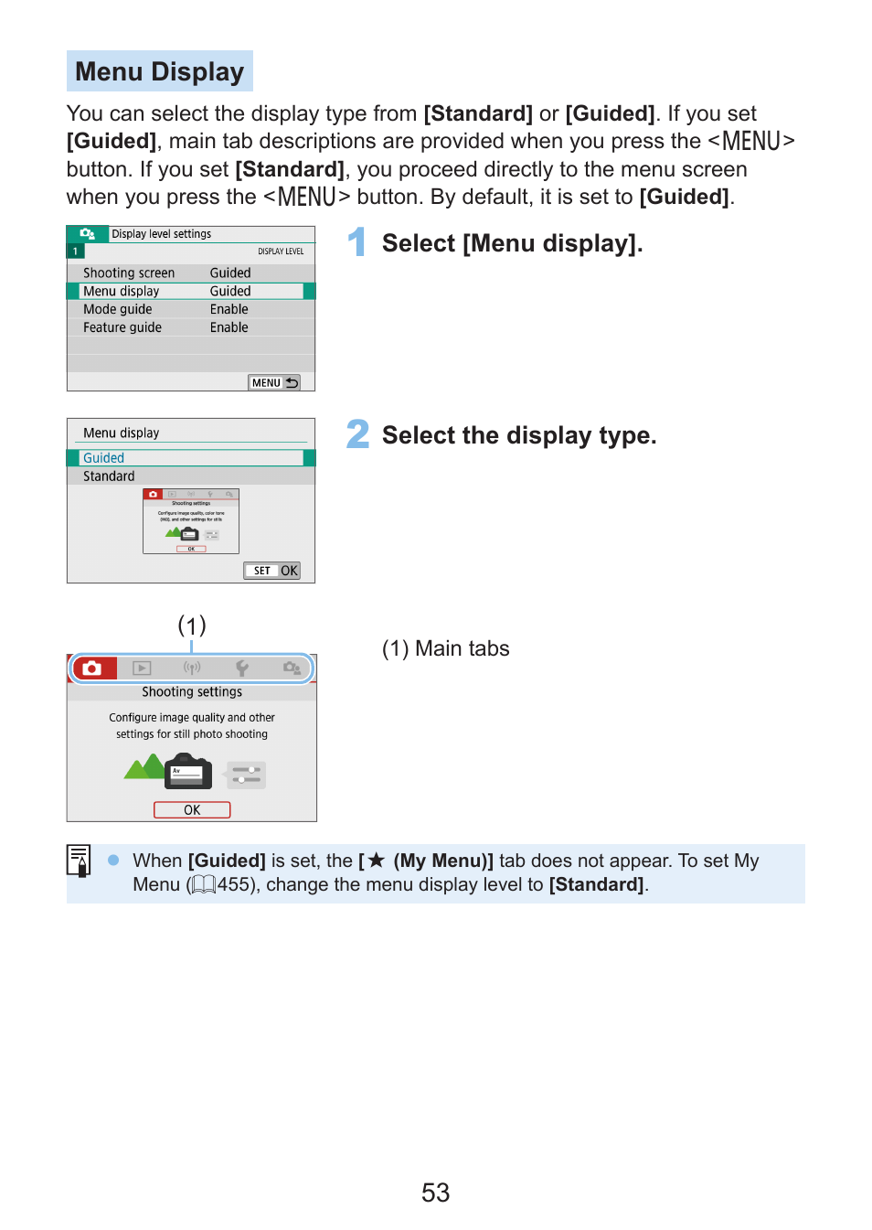 53 menu display | Canon EOS Rebel SL3 DSLR Camera with 18-55mm Lens (Black) User Manual | Page 53 / 493