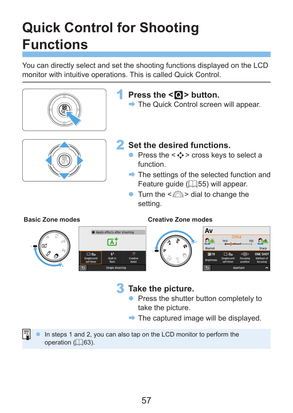 Quick control for shooting functions | Canon EOS Rebel SL3 DSLR Camera with 18-55mm Lens (Black) User Manual | Page 57 / 493