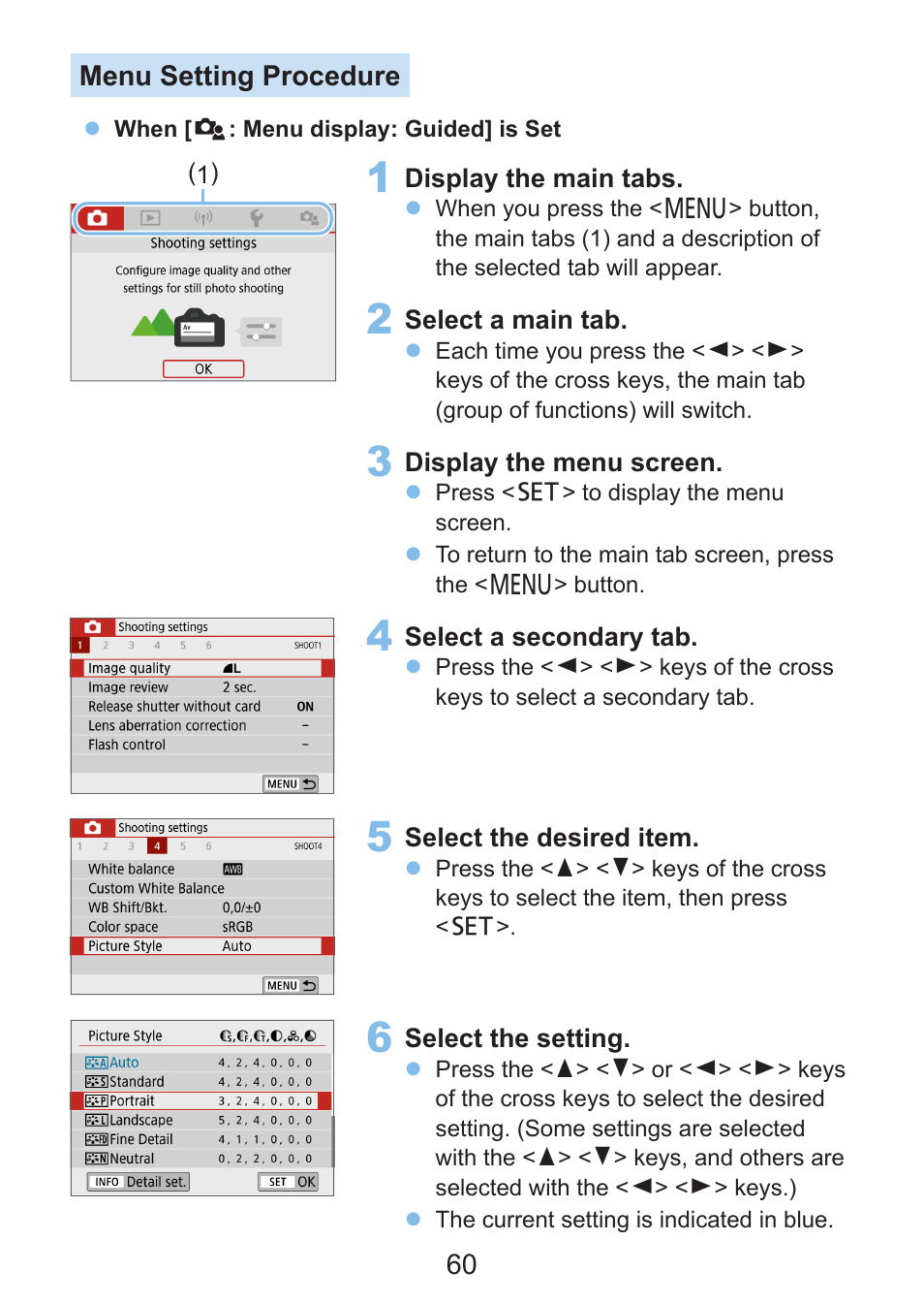 60 menu setting procedure | Canon EOS Rebel SL3 DSLR Camera with 18-55mm Lens (Black) User Manual | Page 60 / 493