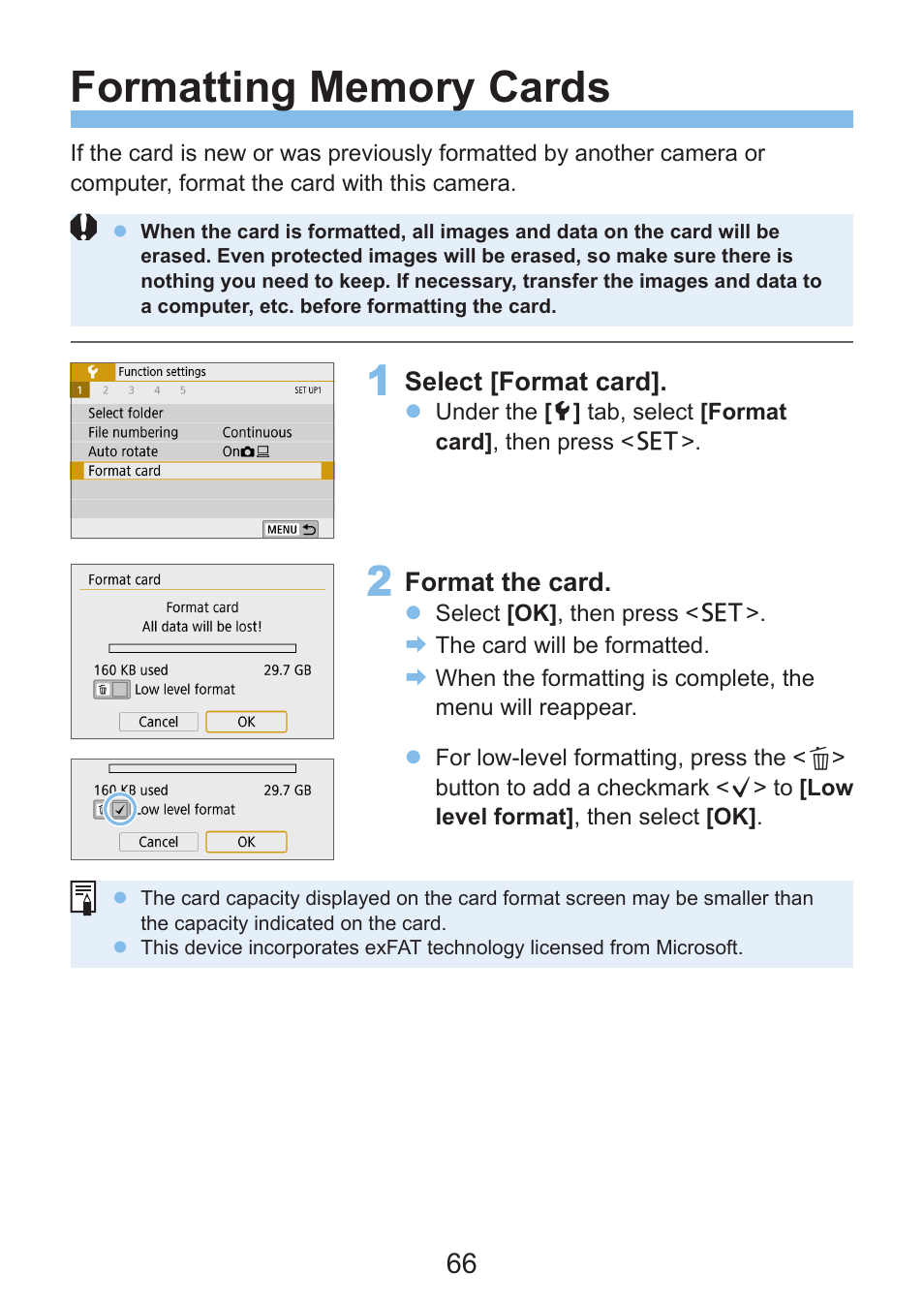 Formatting memory cards, And then format the card with the camera | Canon EOS Rebel SL3 DSLR Camera with 18-55mm Lens (Black) User Manual | Page 66 / 493